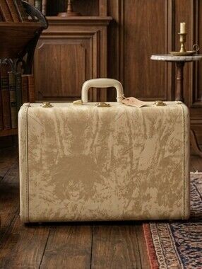 Samsonite Vintage 1950s Cream Marble Streamlite Suitcase Travel Case - 21" X 18"